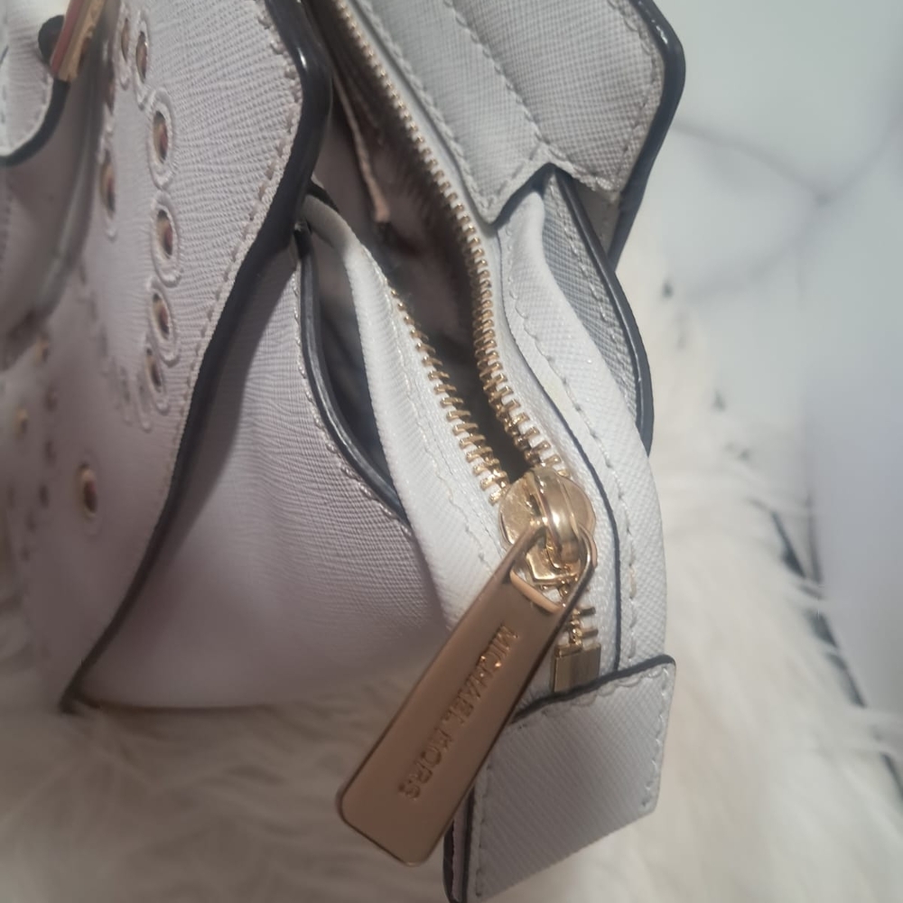 Like New Michael Kors White Geometric Studded Satchel - Picture 5 of 14